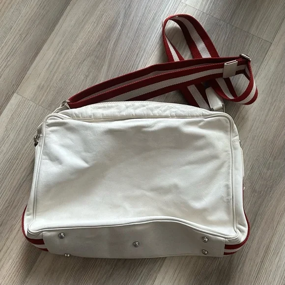 Bally White Large Leather Red stripe Shoulder Bag - Picture 1 of 9